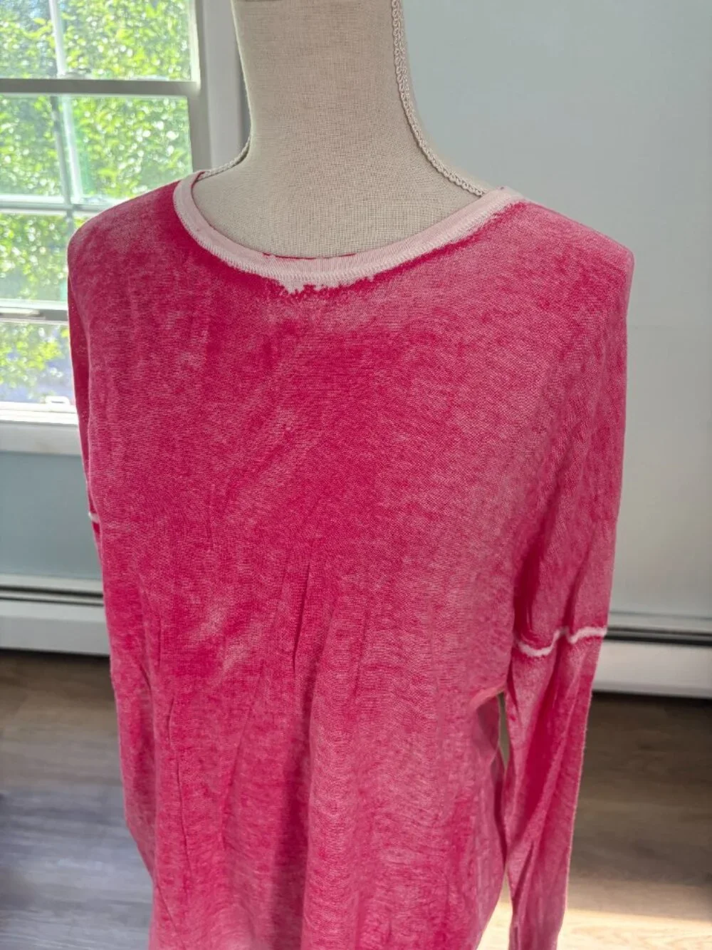 Mersea Saltwash Sweater Tee pink size L large Bamboo Cashmere Long Sleeve